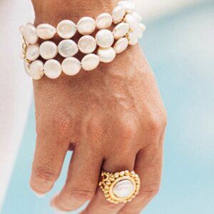 NWT -Susan Shaw Pearl 3 Row Multi Strand Bracelet - Retails $158 -  24kt TGP